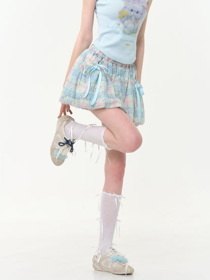 Plaid Bow Elastic Waist Bud Skirt【s0000013045】