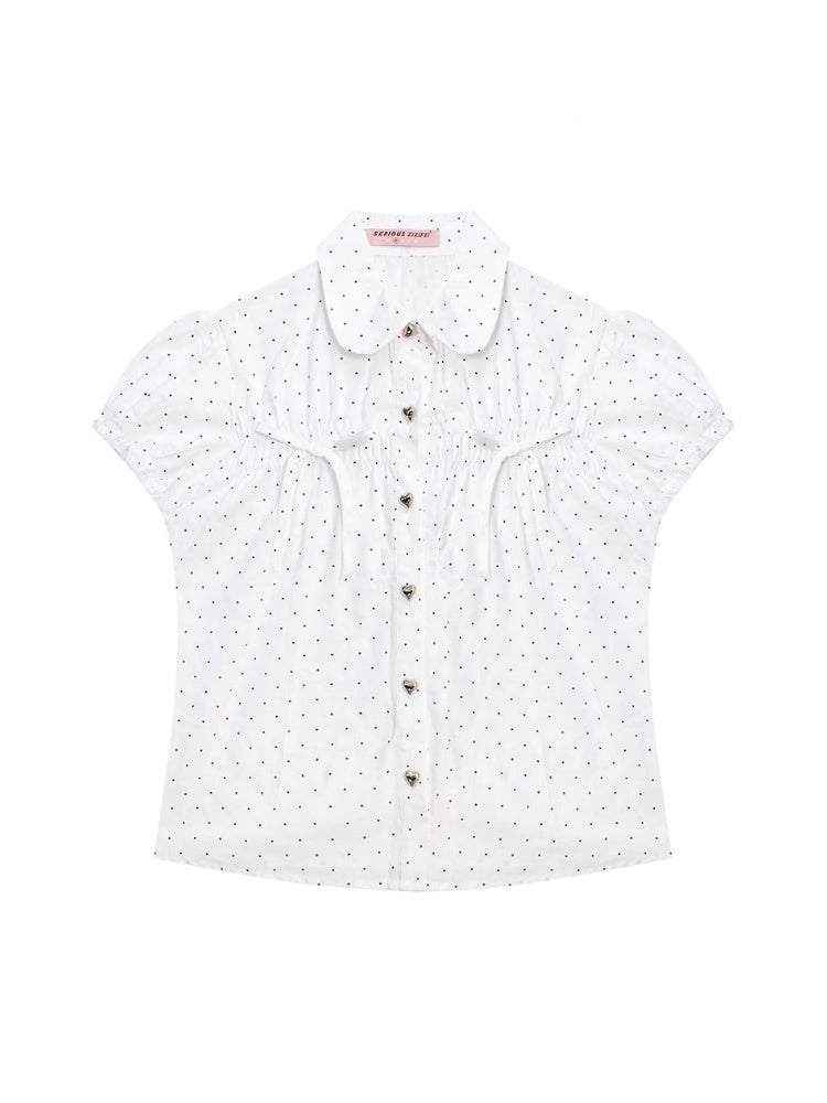Doll Collar Polka Dot Puff Sleeve Shirt【s0000013051】