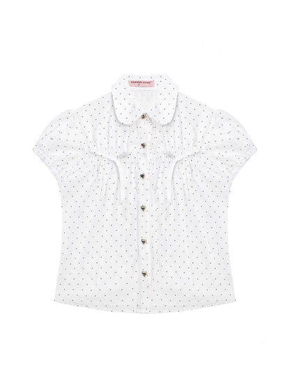 Doll Collar Polka Dot Puff Sleeve Shirt【s0000013051】