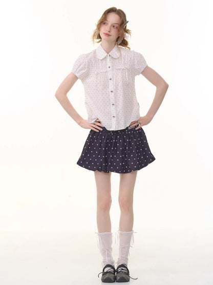 Doll Collar Polka Dot Puff Sleeve Shirt【s0000013051】