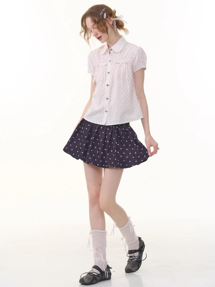 Doll Collar Polka Dot Puff Sleeve Shirt【s0000013051】