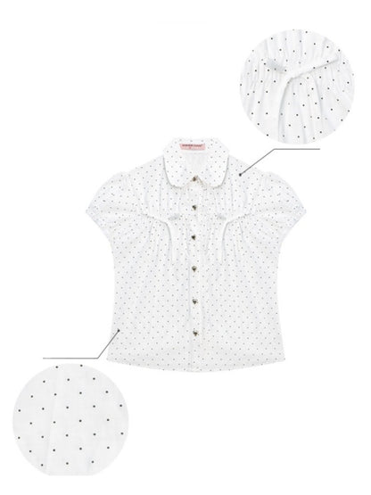 Doll Collar Polka Dot Puff Sleeve Shirt【s0000013051】