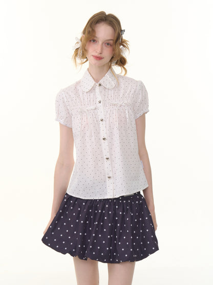 Doll Collar Polka Dot Puff Sleeve Shirt【s0000013051】