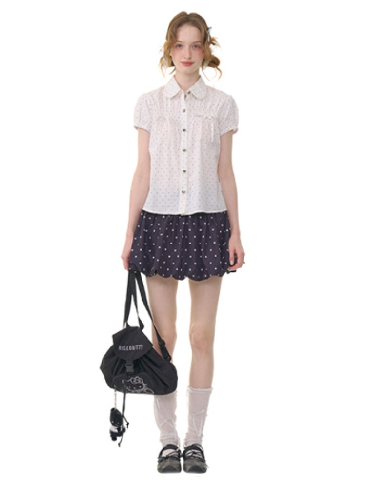 Doll Collar Polka Dot Puff Sleeve Shirt【s0000013051】
