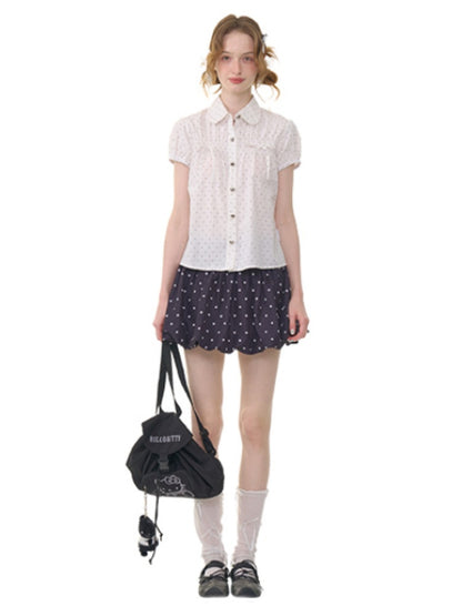 Doll Collar Polka Dot Puff Sleeve Shirt【s0000013051】