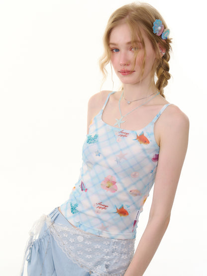 Shell Print Square Neck Plaid Camisole【s0000013054】