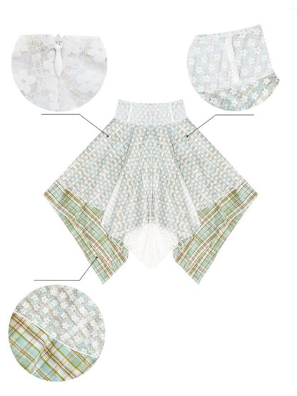Lace Stitching Irregular Hem Plaid Skirt【s0000013060】