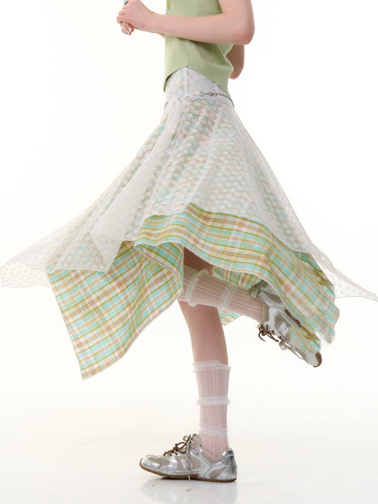 Lace Stitching Irregular Hem Plaid Skirt【s0000013060】
