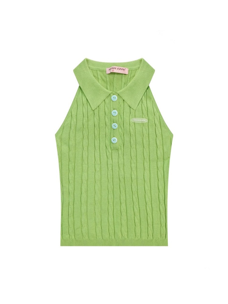 Polo Neck Cable Knitted Vest【s0000013061】