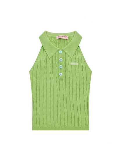 Polo Neck Cable Knitted Vest【s0000013061】