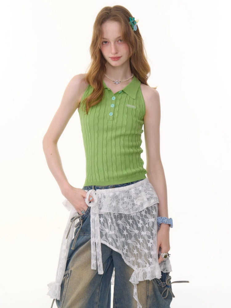 Polo Neck Cable Knitted Vest【s0000013061】