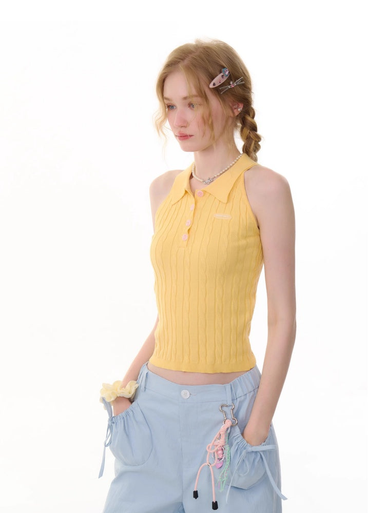 Polo Neck Cable Knitted Vest【s0000013061】