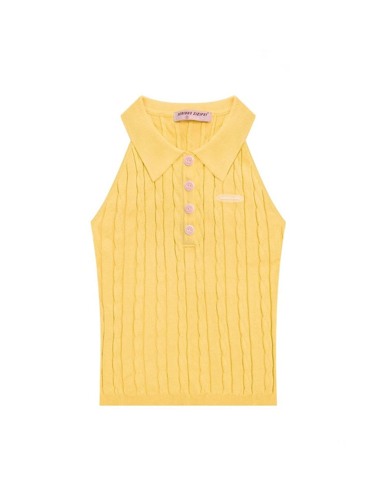 Polo Neck Cable Knitted Vest【s0000013061】