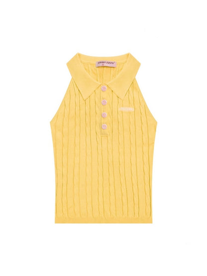 Polo Neck Cable Knitted Vest【s0000013061】