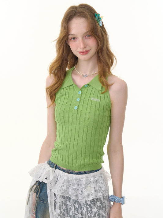 Polo Neck Cable Knitted Vest【s0000013061】