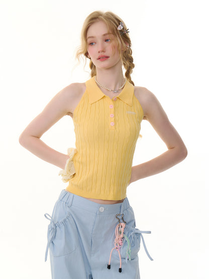 Polo Neck Cable Knitted Vest【s0000013061】