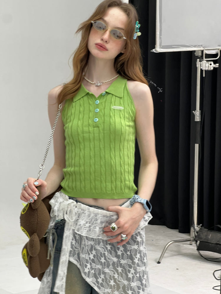 Polo Neck Cable Knitted Vest【s0000013061】