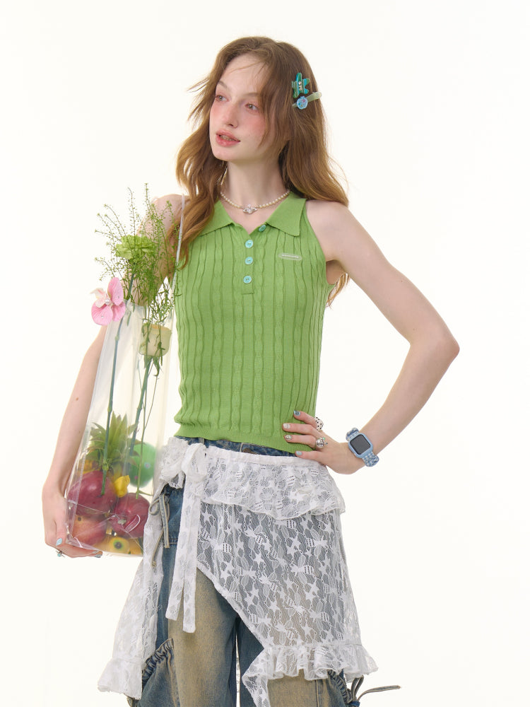 Polo Neck Cable Knitted Vest【s0000013061】