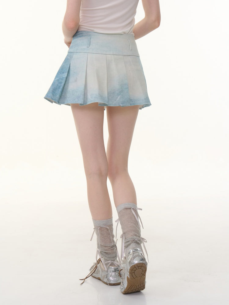 Animal Print High Waist Denim Pleated Mini Skirt【s0000013063】