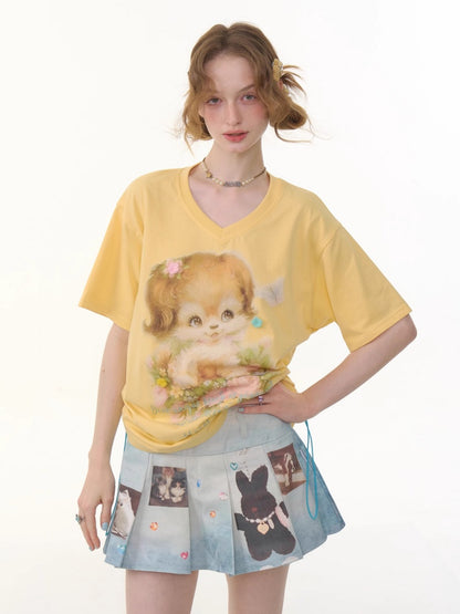 Animal Print High Waist Denim Pleated Mini Skirt【s0000013063】