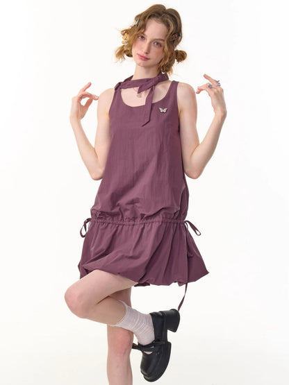 Lace-Up Bud Hem Cinched Camisole Dress【s0000013064】