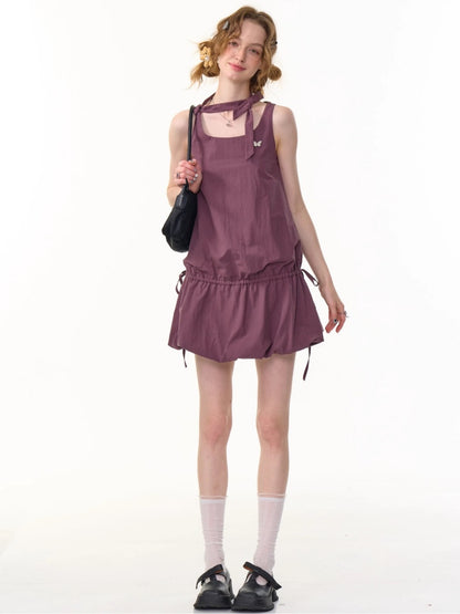 Lace-Up Bud Hem Cinched Camisole Dress【s0000013064】