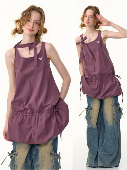 Lace-Up Bud Hem Cinched Camisole Dress【s0000013064】