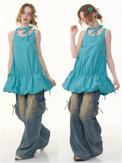 Lace-Up Bud Hem Cinched Camisole Dress【s0000013064】