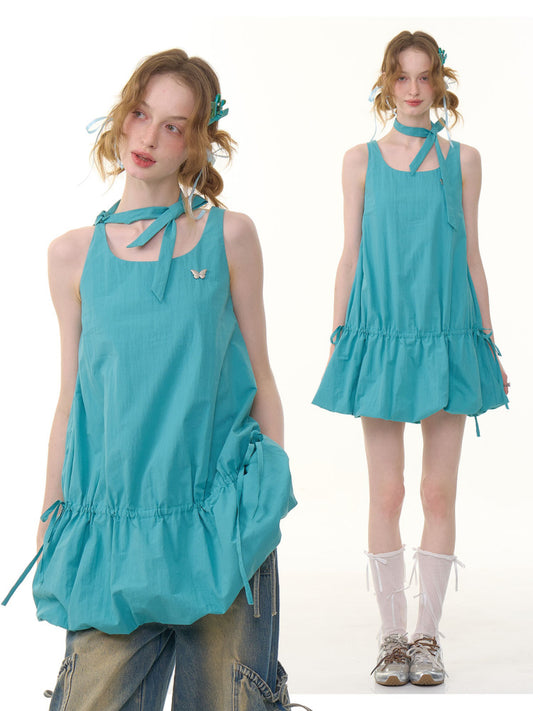 Lace-Up Bud Hem Cinched Camisole Dress【s0000013064】