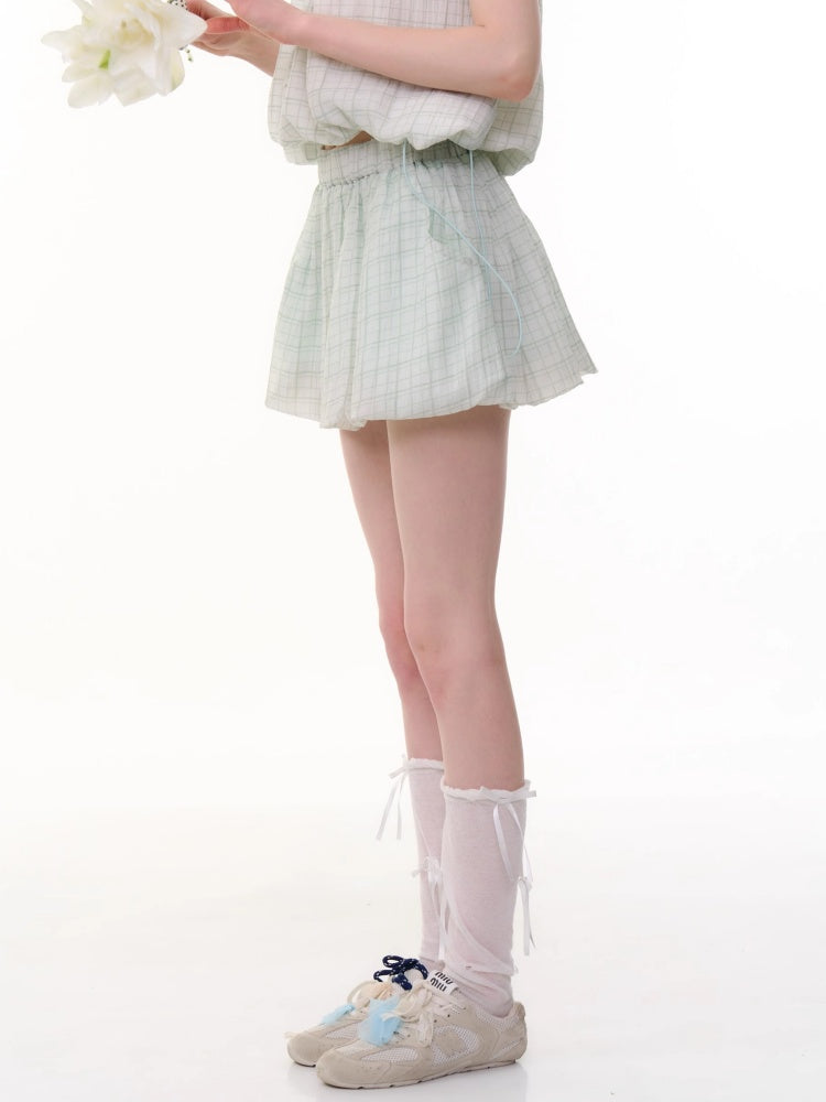 Plaid A-Line  Elastic Waist Bud Mini Skirt【s0000013067】