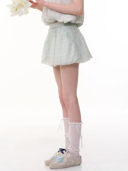 Plaid A-Line  Elastic Waist Bud Mini Skirt【s0000013067】