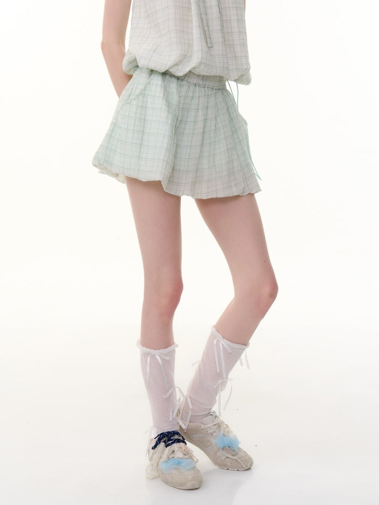 Plaid A-Line  Elastic Waist Bud Mini Skirt【s0000013067】