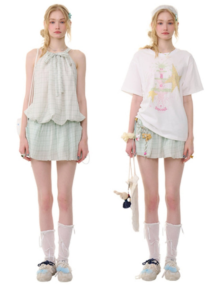Plaid A-Line  Elastic Waist Bud Mini Skirt【s0000013067】