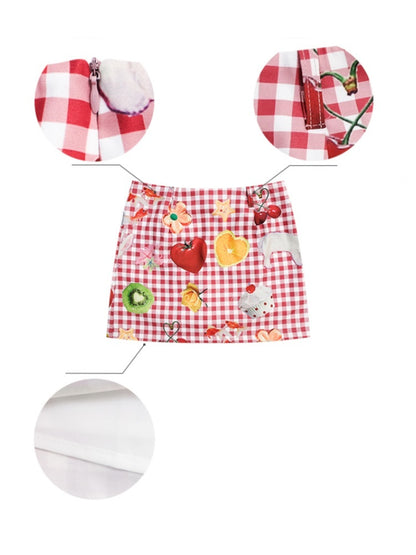 Fruit Print Plaid High Waist Skirt【s0000013069】