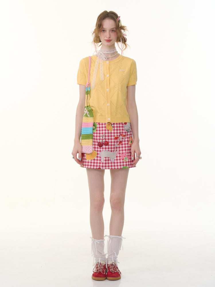 Fruit Print Plaid High Waist Skirt【s0000013069】