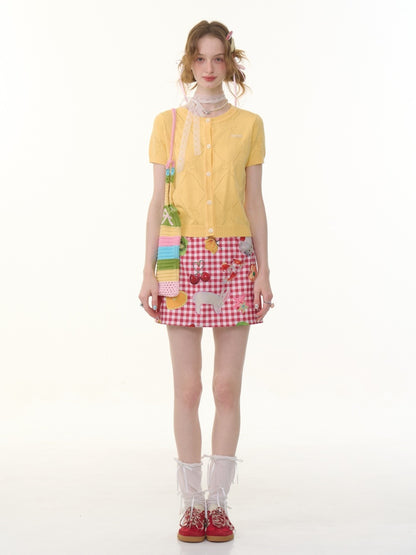 Fruit Print Plaid High Waist Skirt【s0000013069】