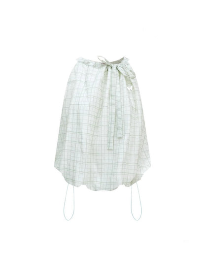 Lace-Up Bubble Halter Neck Plaid Camisole【s0000013070】