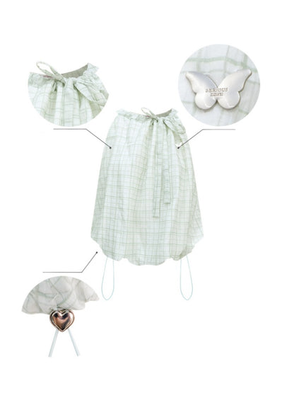 Lace-Up Bubble Halter Neck Plaid Camisole【s0000013070】