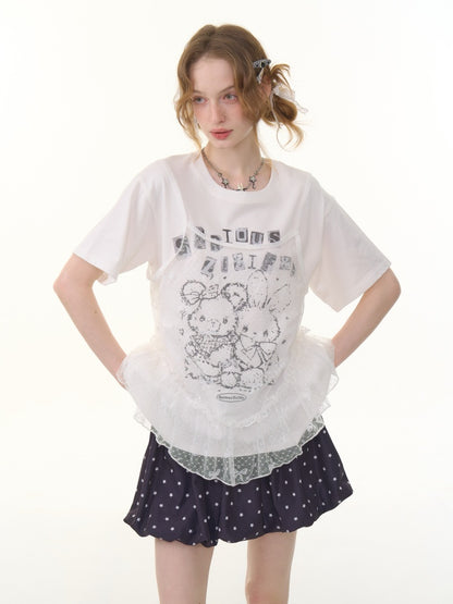 Animal Print Drawstring Crew Neck Loose Short Sleeve T-Shirt【s0000013074】