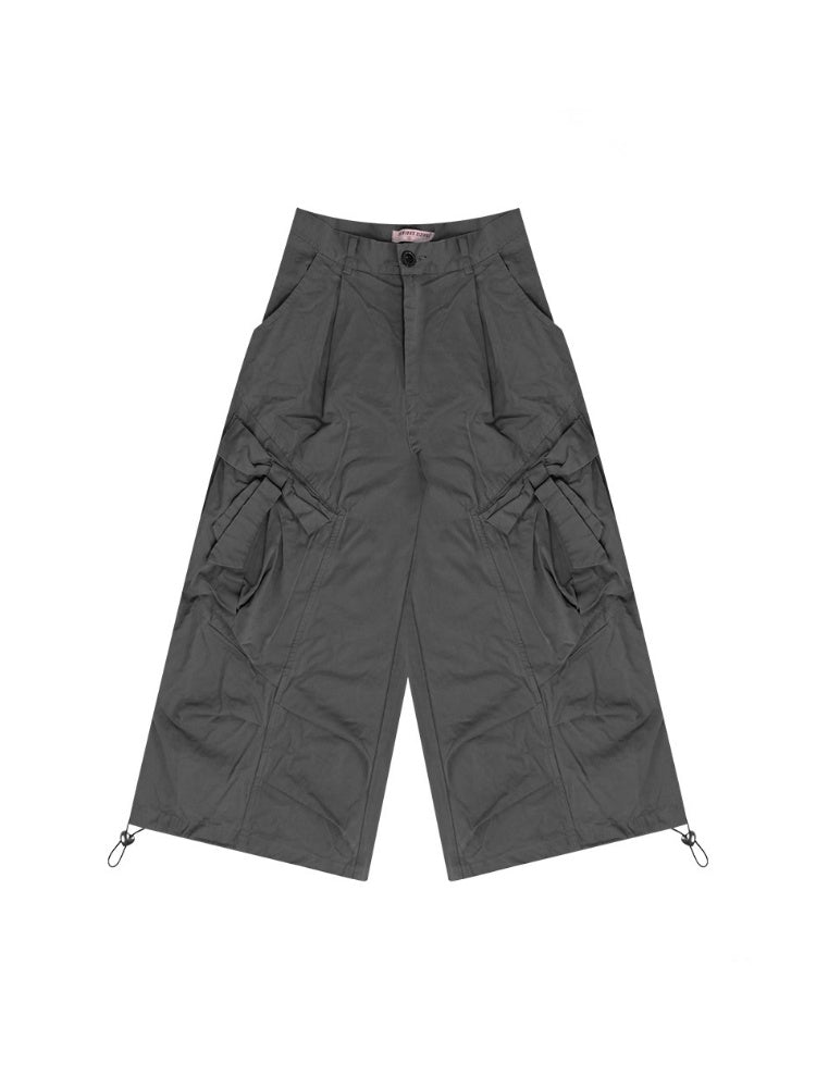 Bow Wide Legged Cargo Drawstring Cropped Pants【s0000013076】