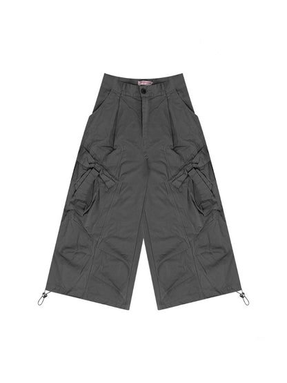 Bow Wide Legged Cargo Drawstring Cropped Pants【s0000013076】