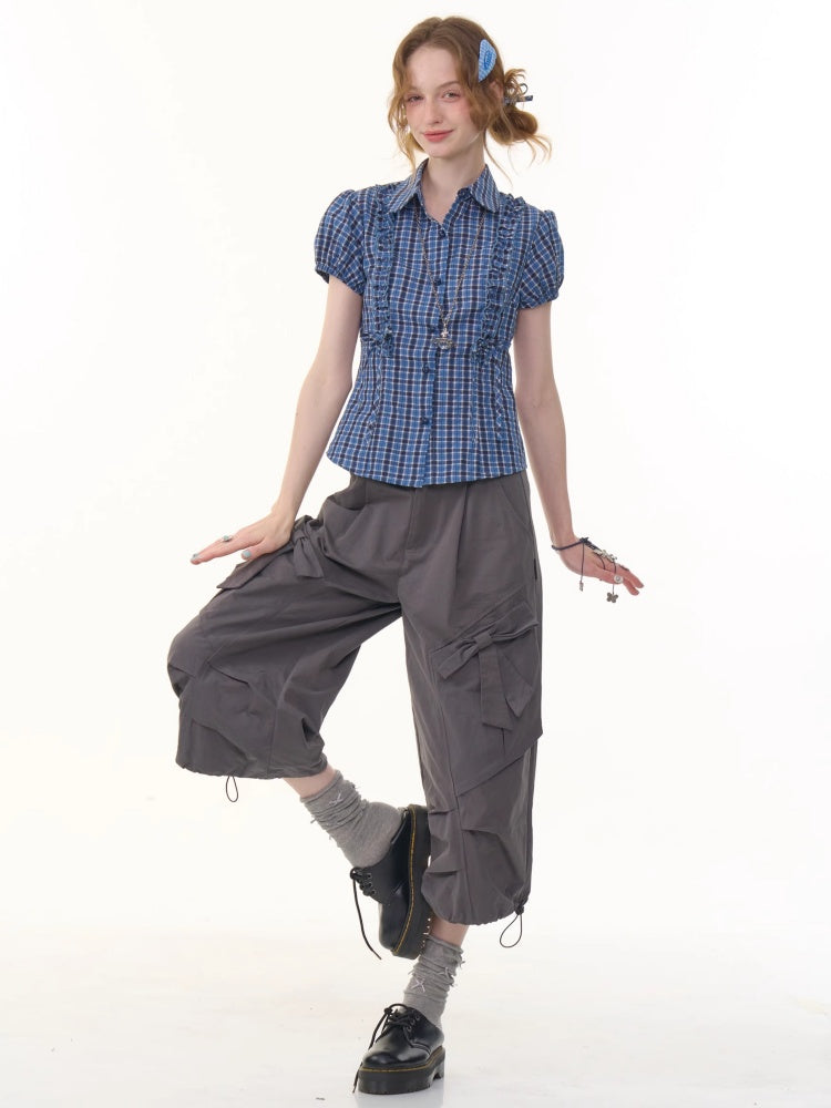 Bow Wide Legged Cargo Drawstring Cropped Pants【s0000013076】