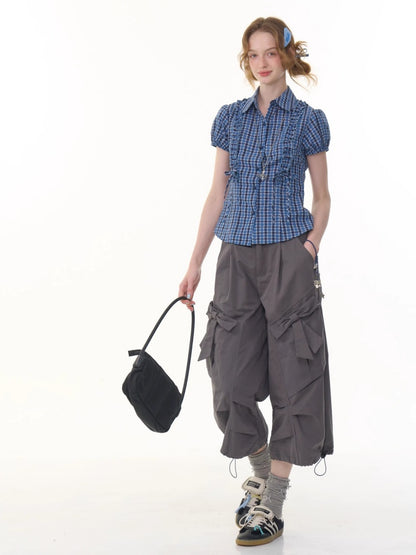 Bow Wide Legged Cargo Drawstring Cropped Pants【s0000013076】