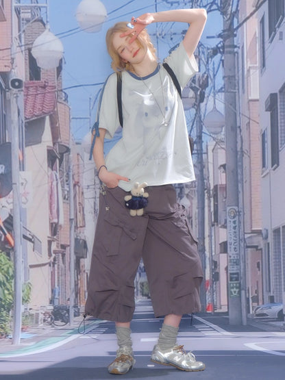 Bow Wide Legged Cargo Drawstring Cropped Pants【s0000013076】