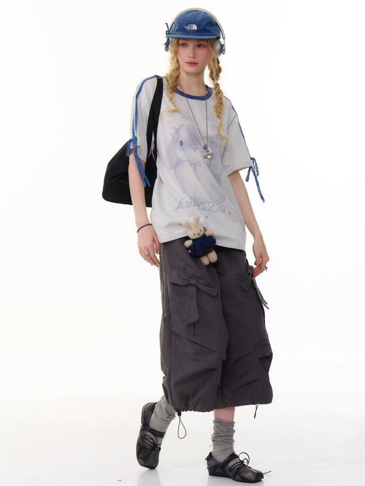 Bow Wide Legged Cargo Drawstring Cropped Pants【s0000013076】
