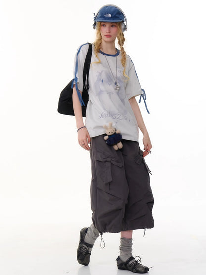 Bow Wide Legged Cargo Drawstring Cropped Pants【s0000013076】