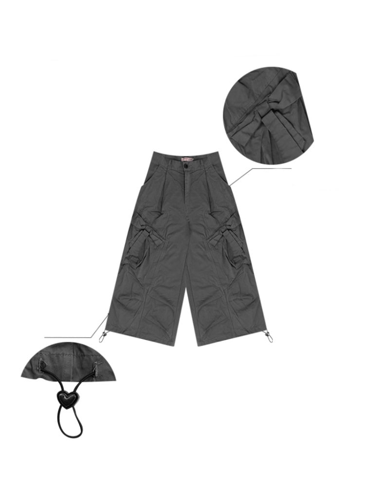 Bow Wide Legged Cargo Drawstring Cropped Pants【s0000013076】