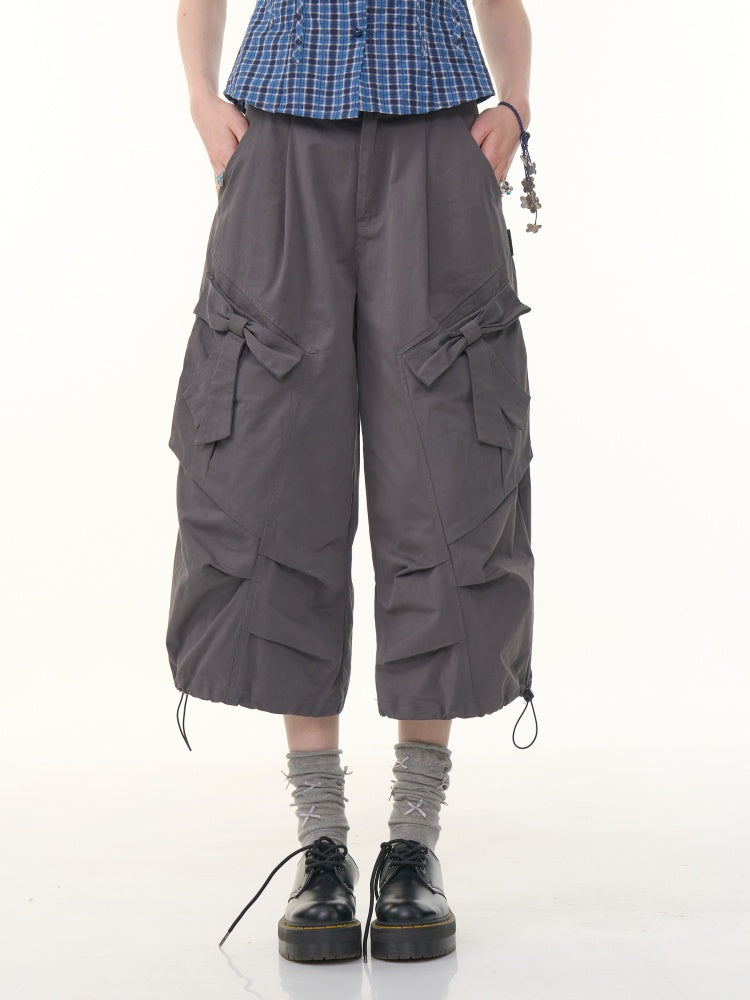Bow Wide Legged Cargo Drawstring Cropped Pants【s0000013076】
