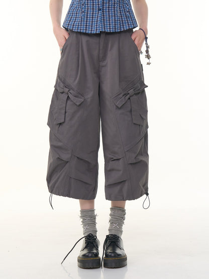 Bow Wide Legged Cargo Drawstring Cropped Pants【s0000013076】