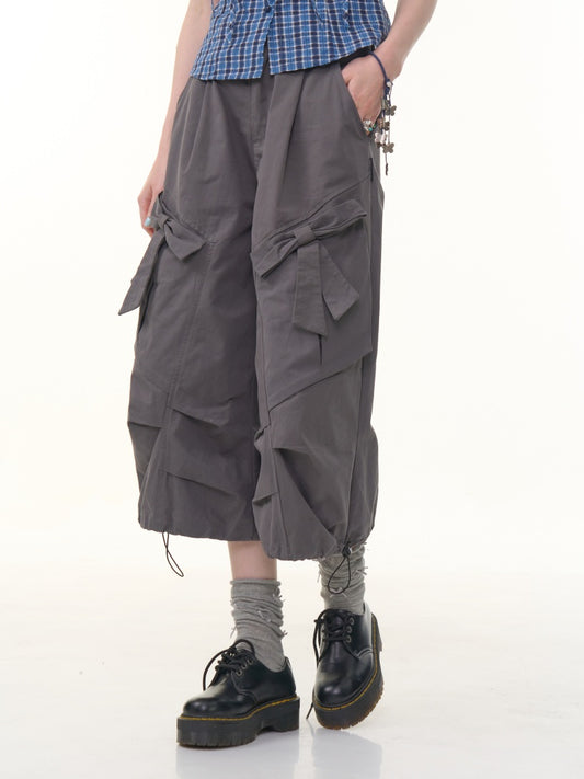 Bow Wide Legged Cargo Drawstring Cropped Pants【s0000013076】